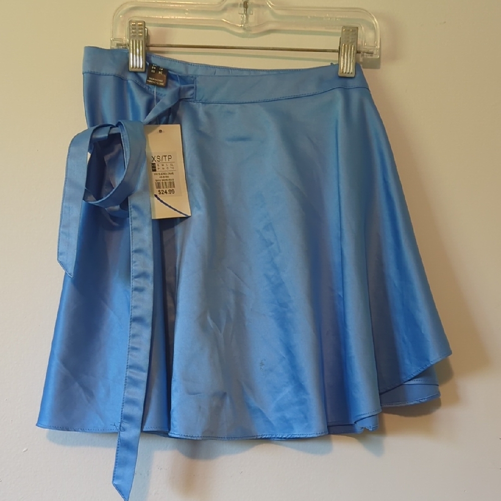 Blue Mini A-Line Skirt with Tie Front
